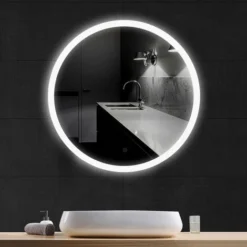 Miroir De Salle De Bain à LED Rond 70cm,Anti-buée Miroir Mural Avec Capteur Tactile