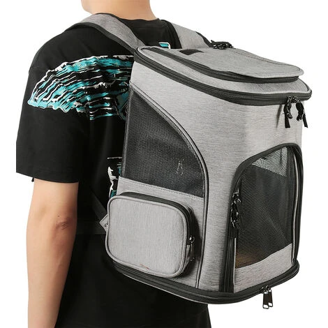 Sac à Dos Pour Animaux De Compagnie, Sac Transport Pour Chat Petit Chien Respirant, Panier Stable Et Confortable Pour Voyage En Train, Gris 2 Sac à Dos Pour Animaux De Compagnie, Sac Transport Pour Chat Petit Chien Respirant, Panier Stable Et Confortable Pour Voyage En Train, Gris – Image 2