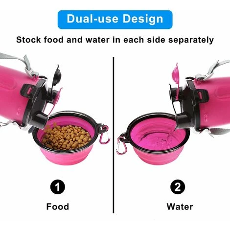 Bouteille D'eau Pour Chien Avec 2 Bols Pliables Portable 2 En 1 Bouteille D'eau Et Nourriture Pour Chiens Chat Animaux, Voyage Bouteille Pour La Marche, Exercice, Randonnée, Camping (Rose) 2 Bouteille D'eau Pour Chien Avec 2 Bols Pliables Portable 2 En 1 Bouteille D'eau Et Nourriture Pour Chiens Chat Animaux, Voyage Bouteille Pour La Marche, Exercice, Randonnée, Camping (Rose) – Image 2