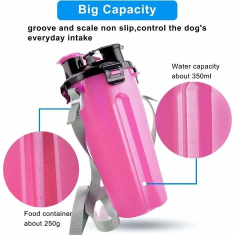Bouteille D'eau Pour Chien Avec 2 Bols Pliables Portable 2 En 1 Bouteille D'eau Et Nourriture Pour Chiens Chat Animaux, Voyage Bouteille Pour La Marche, Exercice, Randonnée, Camping (Rose) 4 Bouteille D'eau Pour Chien Avec 2 Bols Pliables Portable 2 En 1 Bouteille D'eau Et Nourriture Pour Chiens Chat Animaux, Voyage Bouteille Pour La Marche, Exercice, Randonnée, Camping (Rose) – Image 4