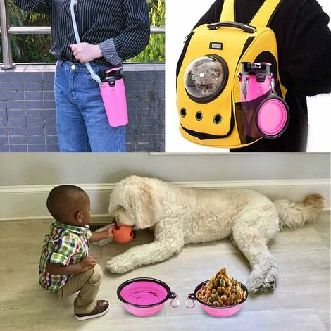 Bouteille D'eau Pour Chien Avec 2 Bols Pliables Portable 2 En 1 Bouteille D'eau Et Nourriture Pour Chiens Chat Animaux, Voyage Bouteille Pour La Marche, Exercice, Randonnée, Camping (Rose) 5 Bouteille D'eau Pour Chien Avec 2 Bols Pliables Portable 2 En 1 Bouteille D'eau Et Nourriture Pour Chiens Chat Animaux, Voyage Bouteille Pour La Marche, Exercice, Randonnée, Camping (Rose) – Image 5