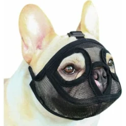 Muselière Pour Chien En Maille Museau De Chien à Museau Court Muselière Chien Museau Muzzle Réglable Respirant En Maille Muselière Bulldog Pour Piqûres D'Chewing Aboiements Chien Masque, Noir