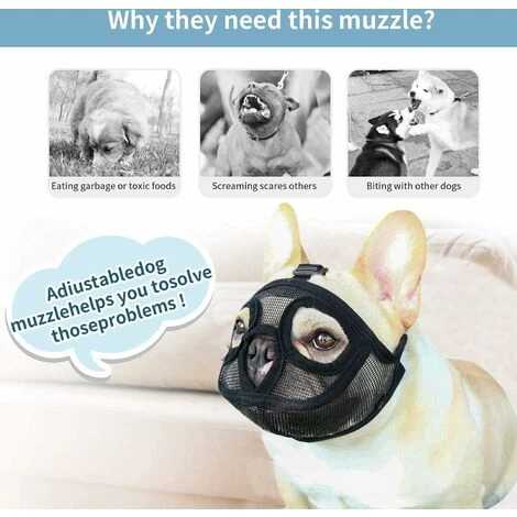 Muselière Pour Chien En Maille Museau De Chien à Museau Court Muselière Chien Museau Muzzle Réglable Respirant En Maille Muselière Bulldog Pour Piqûres D'Chewing Aboiements Chien Masque, Noir 2 Muselière Pour Chien En Maille Museau De Chien à Museau Court Muselière Chien Museau Muzzle Réglable Respirant En Maille Muselière Bulldog Pour Piqûres D'Chewing Aboiements Chien Masque, Noir – Image 2