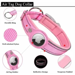 Collier Chien Rembourré Pour AirTag, Collier Pour Chien Réfléchissant Airtag Apple, Air Tag Intégré Pour Petits, Moyens, Grands Chiens, [Rose - Taille S] -Promos Patto Chou Boutique 95181725 3