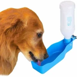 Bouteille D'eau Pour Chien Pour Marcher Avec Sangle Debout Distributeur De Boisson Portable Pour Animaux De Compagnie Avec Bol Attaché Pour Voyage - Bleu 12 Oz