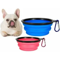 Gamelle Pour Chien, 2 Pcs Gamelle Pour Chien Portable Pliable Gamelle Pour Chien Bol En Silicone De Voyage Pour Animaux De Compagnie (Bleu Et Rose, 350ml)