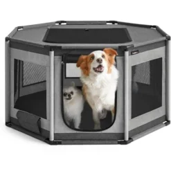 Feandrea Parc Pour Chien En Tissu Oxford, Clôture Octogonale, Enclos, Taille L, 112 X 112 X 62 Cm, Cadre En Tube PVC, Filet Respirant, Pochette De Rangement, Gris Foncé Et Gris Clair Par SONGMICS