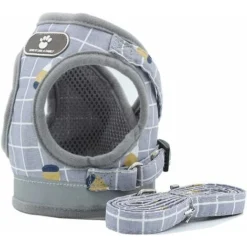 Harnais Pour Chien　Ajustable Harnais Gilet RembourréRéfléchissant Doux Respirant Confortable Laisse Pour Petit Chien Chiot MZ083 (L, Grey)