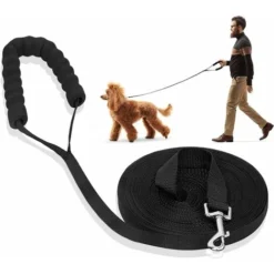 Accessoires De Dressage Pour Chien　Laisse De Dressage Pour Chien Longe De Chien Sangle Laisse Longue Avec Poignée Rembourrée Pour Chiens De Petites à Grandes Taille -30M, Noir