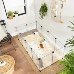 GUOYIHUA® Parc Enclos, Cage, Clôture, Avec Plancher, Intérieur, Modulable, Transparent, En Plastique, Pour Cochon D’Inde, Lapin, Hérisson, Petits Animaux, Blanc