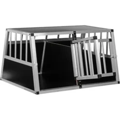 PETSTUFF Cage De Transport Pour Chien, 2 Portes Avec Paroi De Séparation, 89 X 69 X 50 Cm, En Aluminium, Paroi Arrière 75°, Box Caisse De Transport