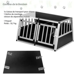 PETSTUFF Cage De Transport Pour Chien, 2 Portes Avec Paroi De Séparation, 89 X 69 X 50 Cm, En Aluminium, Paroi Arrière 75°, Box Caisse De Transport -Promos Patto Chou Boutique 96809453 3