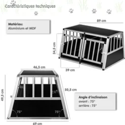 PETSTUFF Cage De Transport Pour Chien, 2 Portes Avec Paroi De Séparation, 89 X 69 X 50 Cm, En Aluminium, Paroi Arrière 75°, Box Caisse De Transport -Promos Patto Chou Boutique 96809453 4
