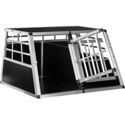 PETSTUFF Cage De Transport Pour Chien, 2 Portes Avec Paroi De Séparation, 89 X 69 X 50 Cm, En Aluminium, Paroi Arrière 90°, Box Caisse De Transport