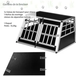 PETSTUFF Cage De Transport Pour Chien, 2 Portes Avec Paroi De Séparation, 89 X 69 X 50 Cm, En Aluminium, Paroi Arrière 90°, Box Caisse De Transport -Promos Patto Chou Boutique 96809455 3