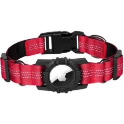 Collier De Chien Air Tag Réfléchissant Apple Air Tag Collier De Chien Réglable Durable Collier De Chien Robuste Avec Porte-étiquette D'air Rouge Taille S