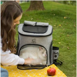 Sac à Dos Pour Chien Et Chat, Sac De Transport Respirant Avec Harnais Interne, Pochette De Voyage Ajustable, Sac à Dos Pour Petits Chiens, Chatons, Camping, - Gris-orange -Promos Patto Chou Boutique 97260844 5