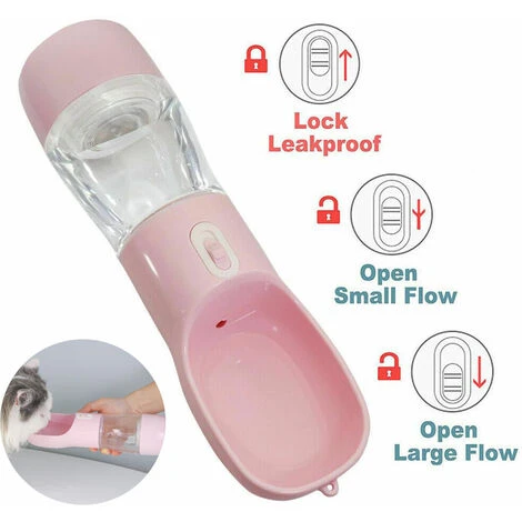 Gourde Pour Chien Pour Les Déplacements Avec Récipient à Nourriture Et Bol à Eau Bol De Voyage Rose 2 Gourde Pour Chien Pour Les Déplacements Avec Récipient à Nourriture Et Bol à Eau Bol De Voyage Rose – Image 2