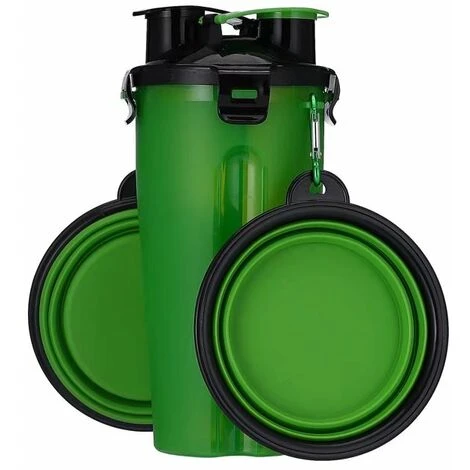 Bouteille D'eau Pour Chien, 2 En 1, Portable, étanche, Pour Chien, Avec 2 Gamelles Pliables Pour Chien, Vert 1 Bouteille D'eau Pour Chien, 2 En 1, Portable, étanche, Pour Chien, Avec 2 Gamelles Pliables Pour Chien, Vert