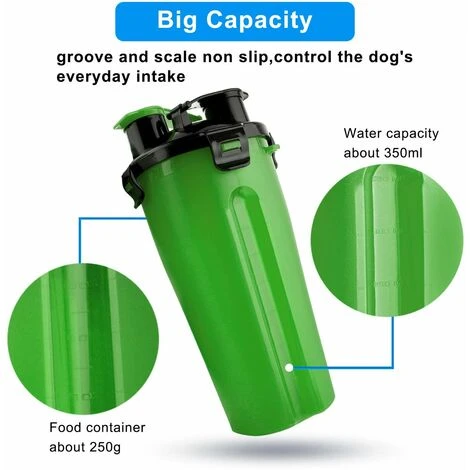 Bouteille D'eau Pour Chien, 2 En 1, Portable, étanche, Pour Chien, Avec 2 Gamelles Pliables Pour Chien, Vert 3 Bouteille D'eau Pour Chien, 2 En 1, Portable, étanche, Pour Chien, Avec 2 Gamelles Pliables Pour Chien, Vert – Image 3