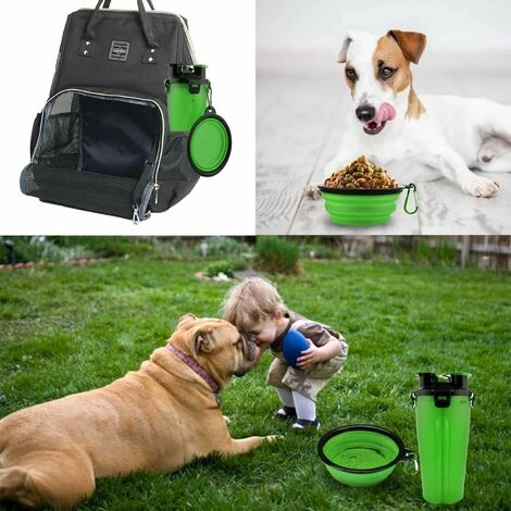 Bouteille D'eau Pour Chien, 2 En 1, Portable, étanche, Pour Chien, Avec 2 Gamelles Pliables Pour Chien, Vert 5 Bouteille D'eau Pour Chien, 2 En 1, Portable, étanche, Pour Chien, Avec 2 Gamelles Pliables Pour Chien, Vert – Image 5