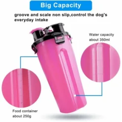 Bouteille D'eau Pour Chien, 2 En 1, Portable, étanche, Pour Chien, Avec 2 Gamelles Pliables Pour Chien, Rose -Promos Patto Chou Boutique 98441965 3