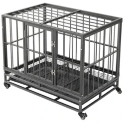 36.5 Heavy Duty Dog Cage Crate Kennel Metal Pet Playpen Portable With Tray Silver
