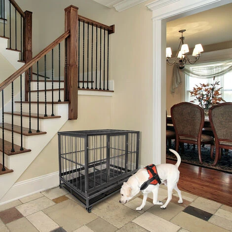 36.5 Heavy Duty Dog Cage Crate Kennel Metal Pet Playpen Portable With Tray Silver 3 36.5 Heavy Duty Dog Cage Crate Kennel Metal Pet Playpen Portable With Tray Silver – Image 3