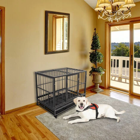 36.5 Heavy Duty Dog Cage Crate Kennel Metal Pet Playpen Portable With Tray Silver 4 36.5 Heavy Duty Dog Cage Crate Kennel Metal Pet Playpen Portable With Tray Silver – Image 4