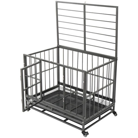 36.5 Heavy Duty Dog Cage Crate Kennel Metal Pet Playpen Portable With Tray Silver 5 36.5 Heavy Duty Dog Cage Crate Kennel Metal Pet Playpen Portable With Tray Silver – Image 5